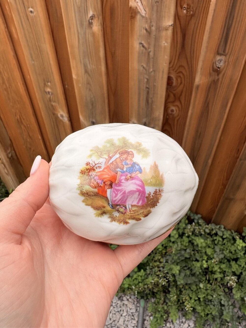Vintage Limoges France Porcelain Trinket Box, Courting Couple, Gold Trim